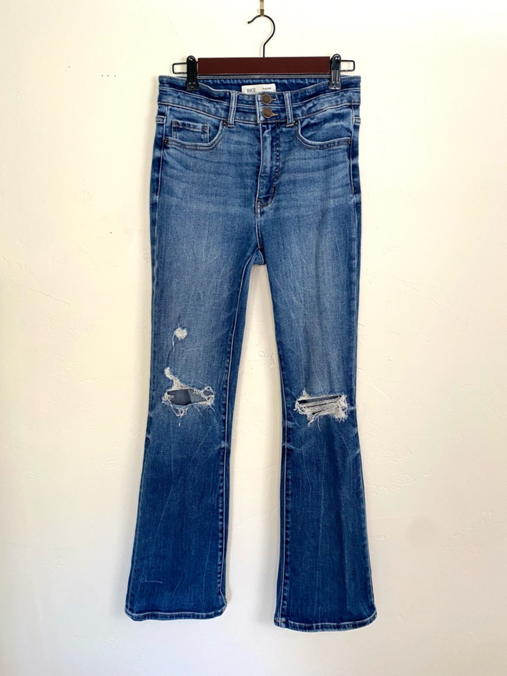 BKE Parker High-Rise 26 x 31 1/2 Distressed Flare Stretch Jeans Blue